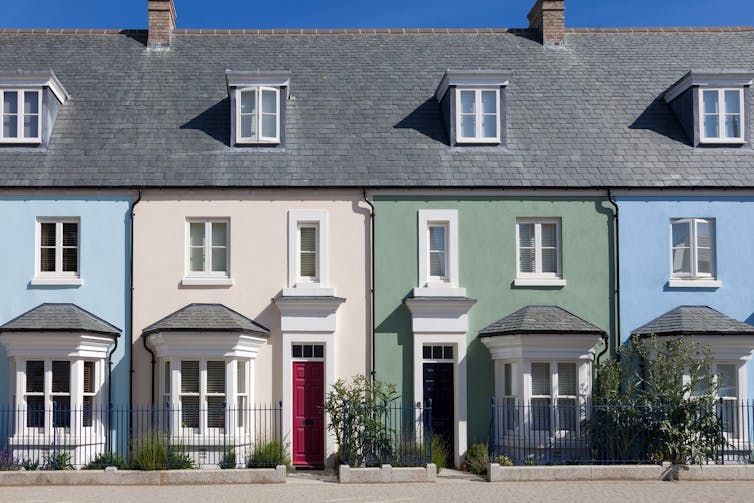 A row of colourful houses.
