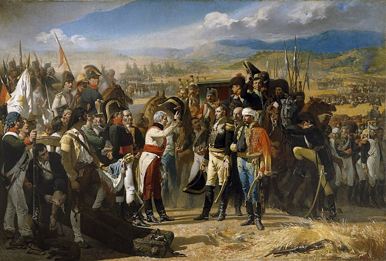 La obra representa la rendición del general francés Pierre-Antoine Dupont de l'Étang (1765-1840) tras la derrota del ejército francés en la batalla de Bailén, que se libró el 19 de julio de 1808 y supuso la primera derrota de los ejércitos napoleónicos a