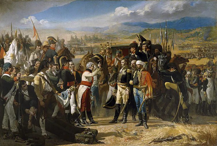 La obra representa la rendición del general francés Pierre-Antoine Dupont de l'Étang (1765-1840) tras la derrota del ejército francés en la batalla de Bailén, que se libró el 19 de julio de 1808 y supuso la primera derrota de los ejércitos napoleónicos a