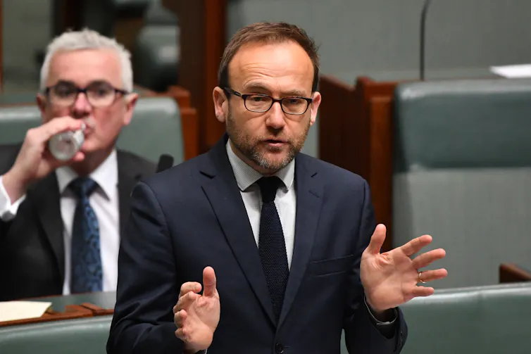 Greens leader Adam Bandt introduces a Green New Deal Bill into the House of Representatives in 2020.