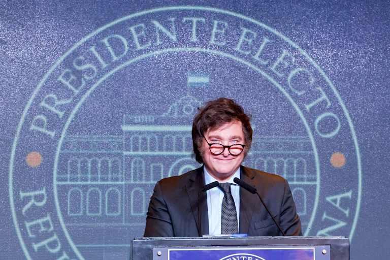 Newly elected Argentinian president Javier Milei gives his inaugural speech in Buenos Aires