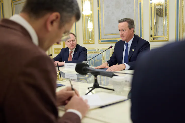 Britain's Foreign Secretary David Cameron during a meeting with Ukraine's President Zelensky in Kyiv, November 16 2023.