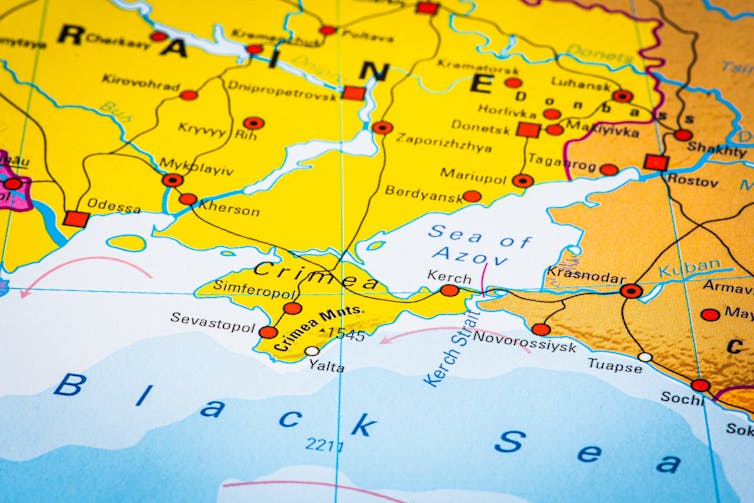 Map of Black Sea including Novorossiysk.