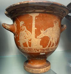 Jarrón que muestra a Aquiles al acecho de Troilos.