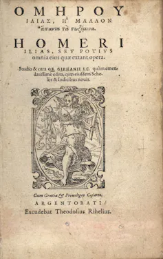 Portada de una edición en latín de la _Ilíada_ de Homero del siglo XVI.