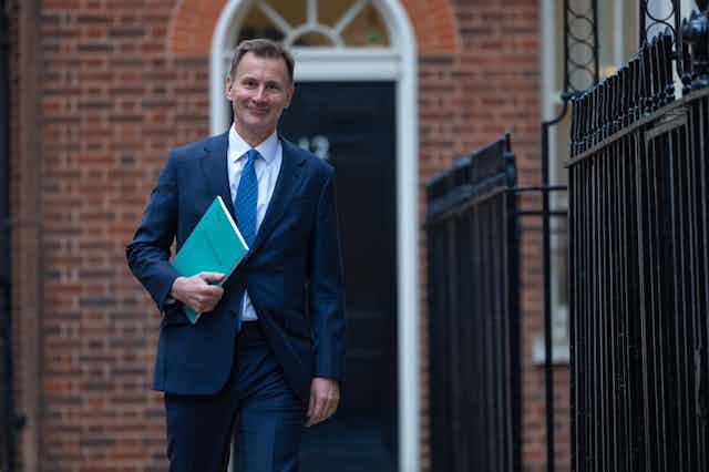 UK chancellor, Jeremy Hunt, with his 2023 Autumn Statement. 