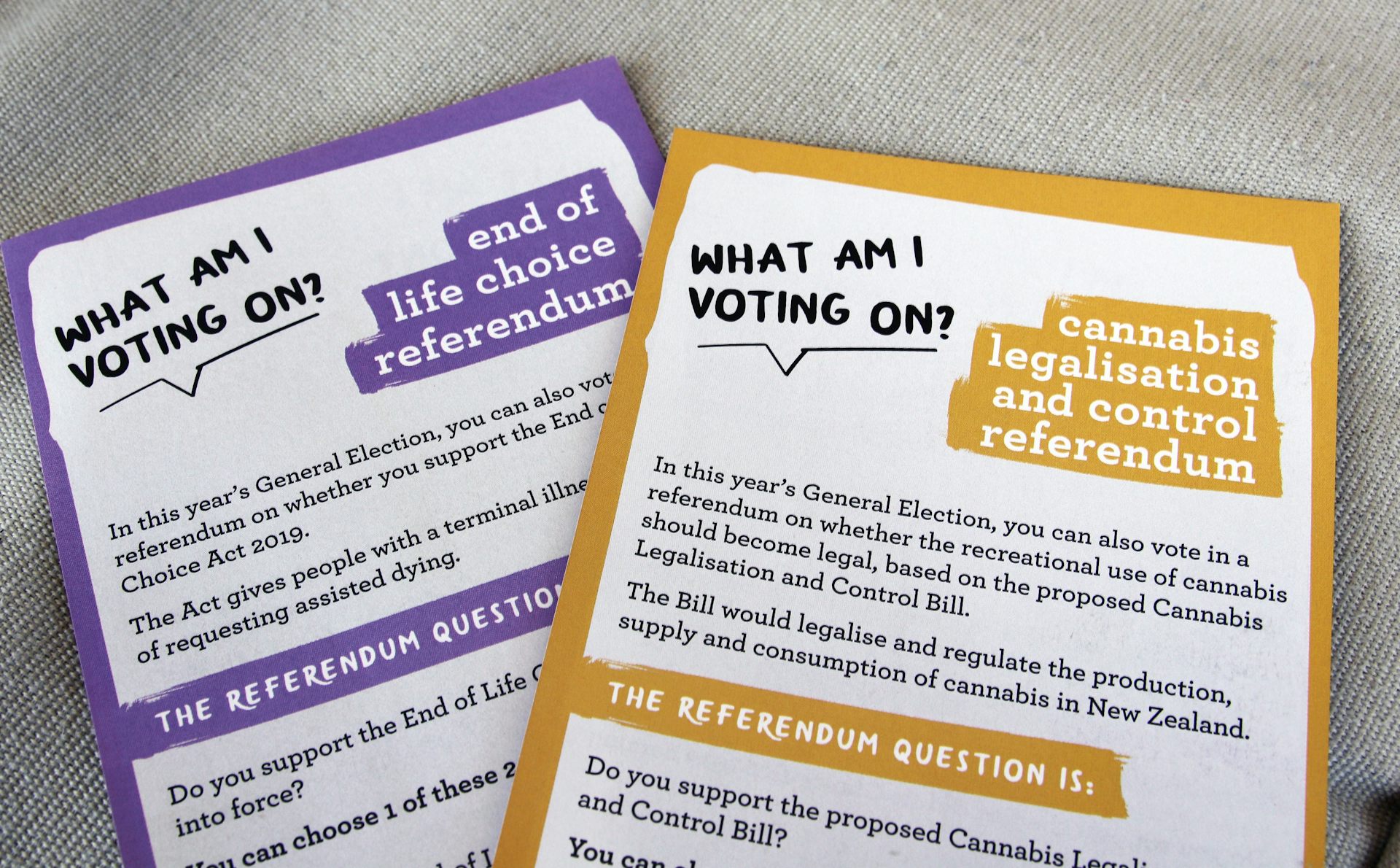 Purple and yellow referendum forms from the 2020 election