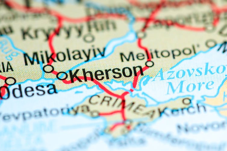 A map showing Kherson and Crimea.