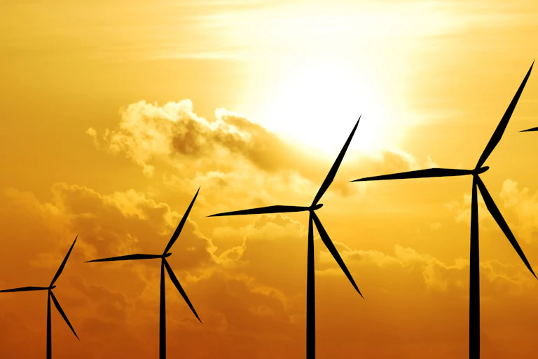 Wind farm at sunset