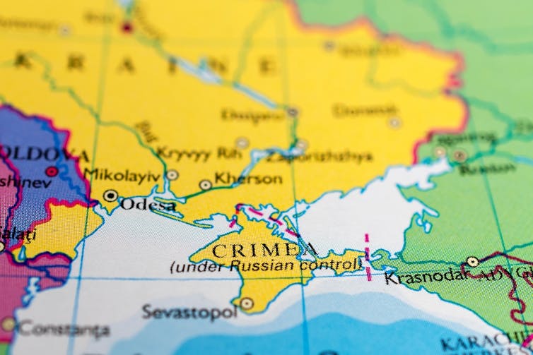 A map showing Crimea under Russian control