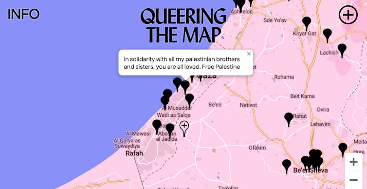 An image of a map of Gaza with geo tags.