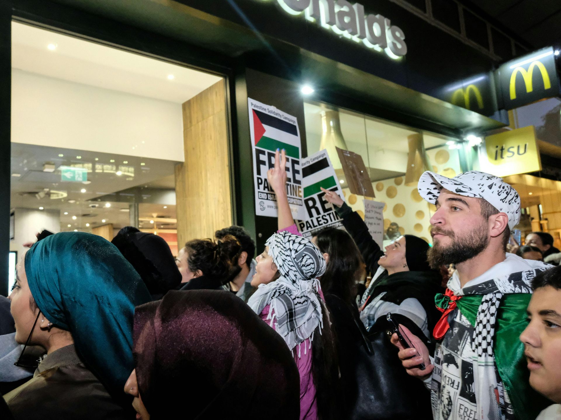 Protesters outside a McDonald's in London