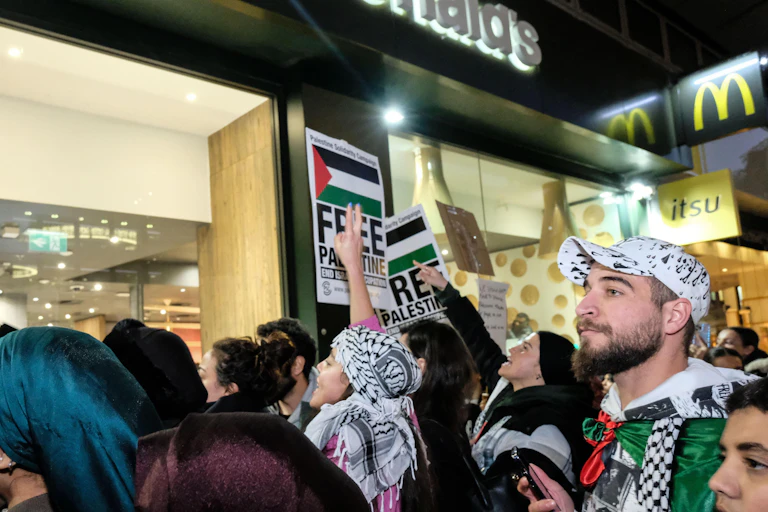 Protesters outside a McDonald's in London
