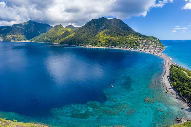 Narrow peninsula on sunny Caribbean island