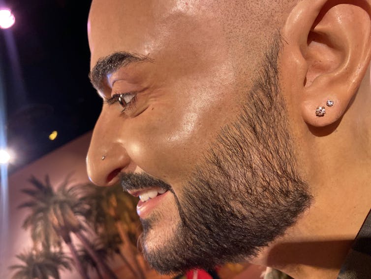 The wax figure and his beard.