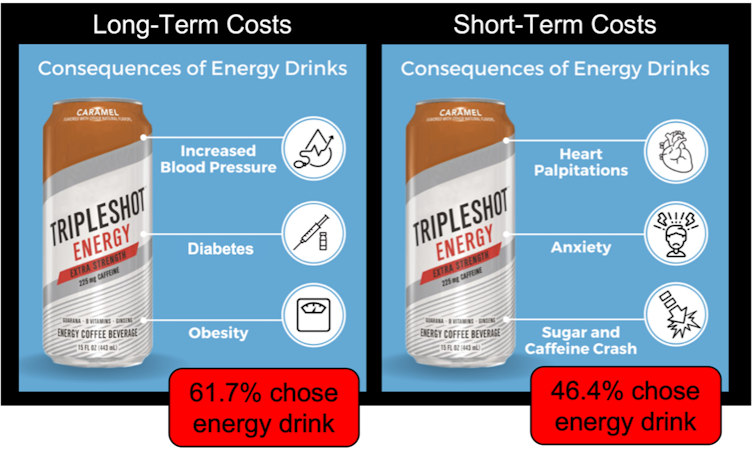 Two PSAs with similar drink graphics but different effects highlighted