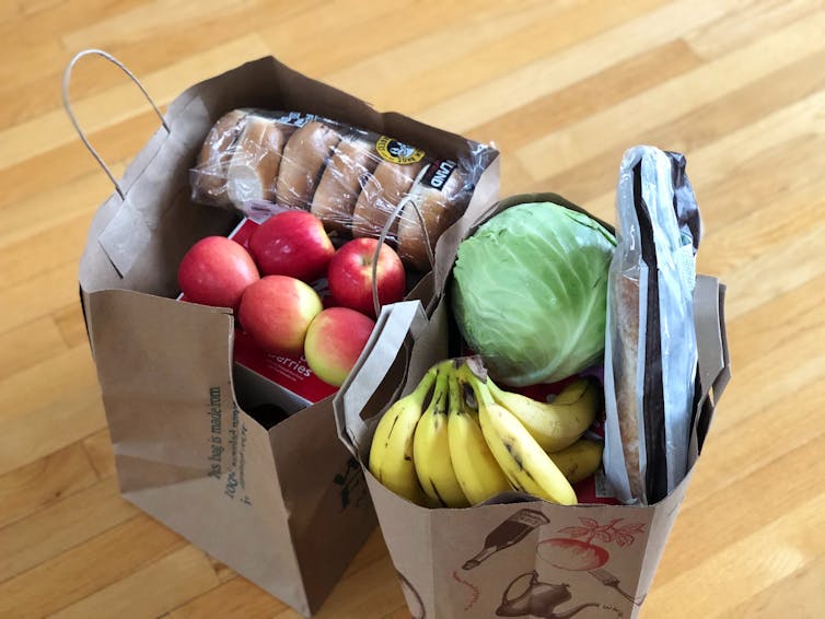 Shopping bags with healthy food