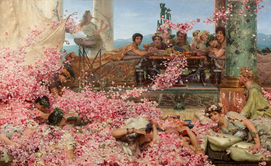 painting of a feast held by Elagabalus with lots of rose petals.