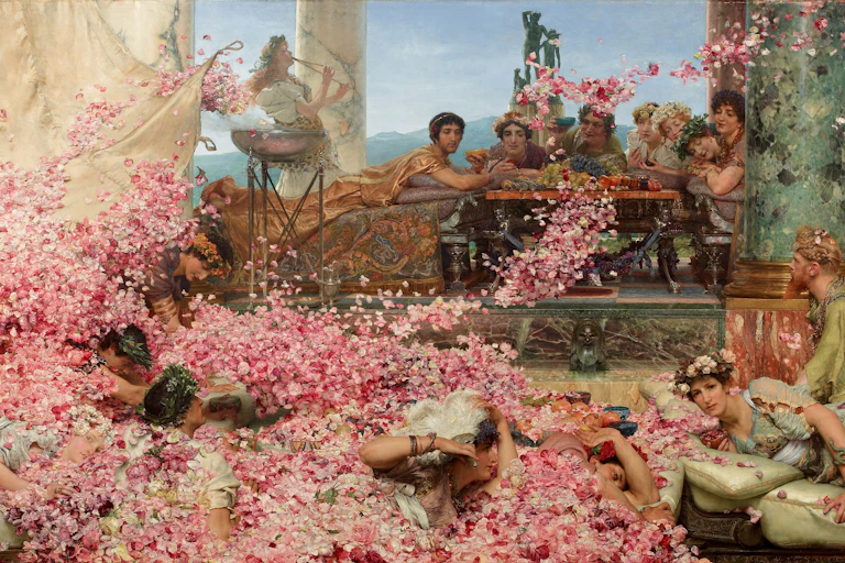 painting of a feast held by Elagabalus with lots of rose petals.