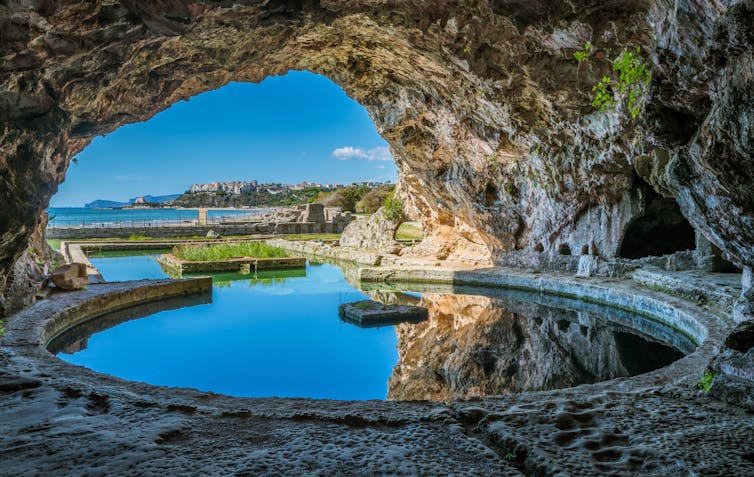 Ancient Roman ruins, baths in a cave.