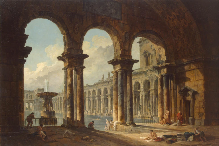 People bathe in ancient baths