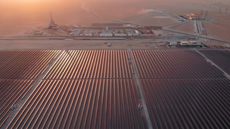 Aerial view of a huge solar power plant in the UAE.