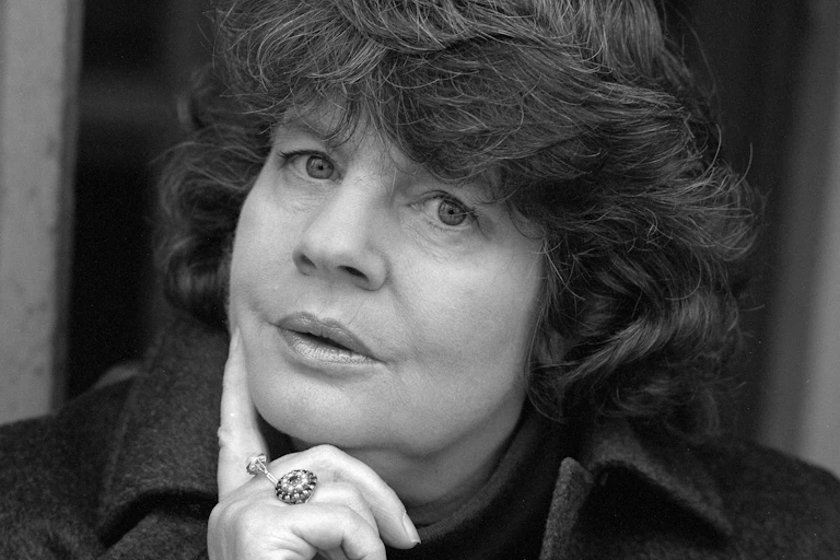 Black and white portrait of A. S. Byatt