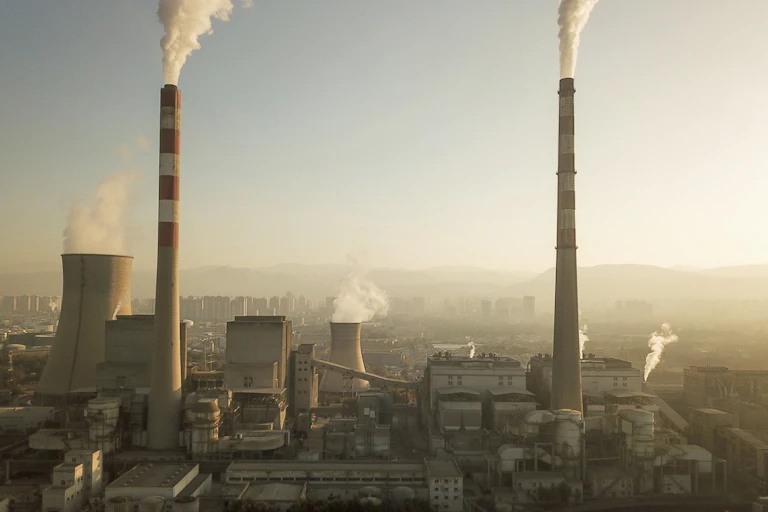 An aerial view of a coal-fired power station in Lanzhou in northwestern China's Gansu province