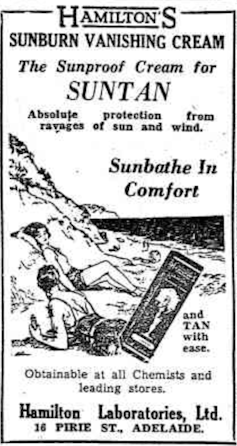Advertisement for Hamilton's Sunburn Vanishing Cream