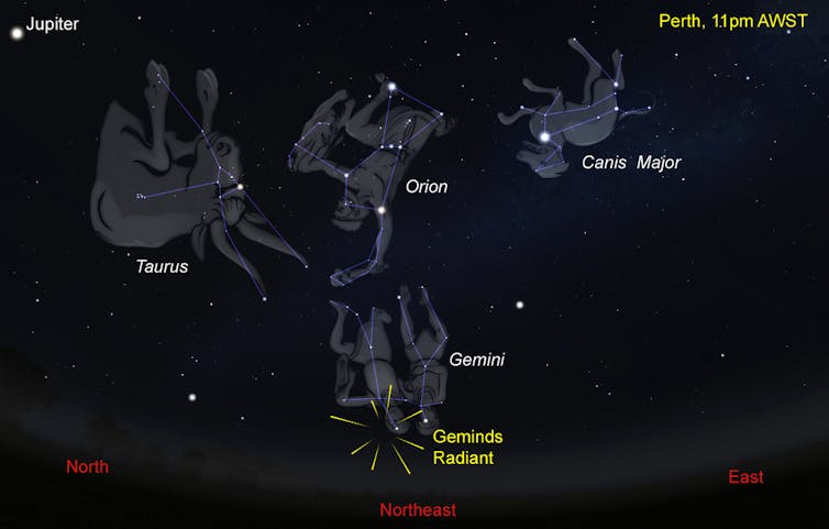 view of the Geminds radiant rising the north-east