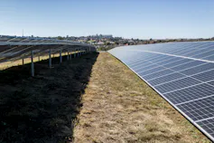 A giant solar plant comprised of dozens of solar panels in the town of Frankfort, South Africa