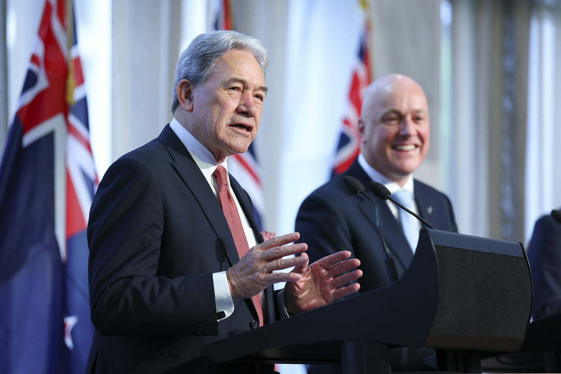 Winston Peters with Christopher Luxon at parliament