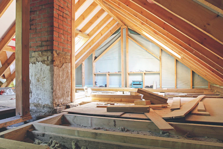 A photo inside the roof space of a house being renovated