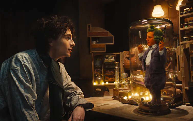 Chalamet as Wonka and Hugh Grant as an Oompa Loompa.