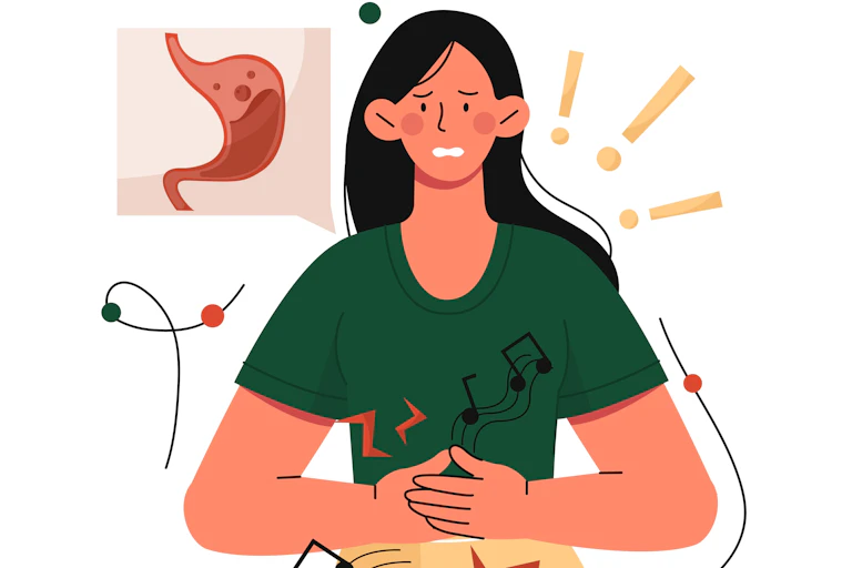 Illustration d'une femme dont le ventre gargouille.