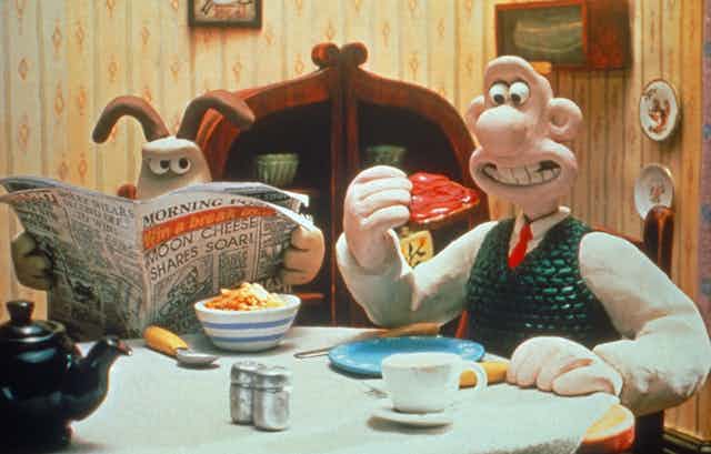 Wallace and Gromit at the breakfast table