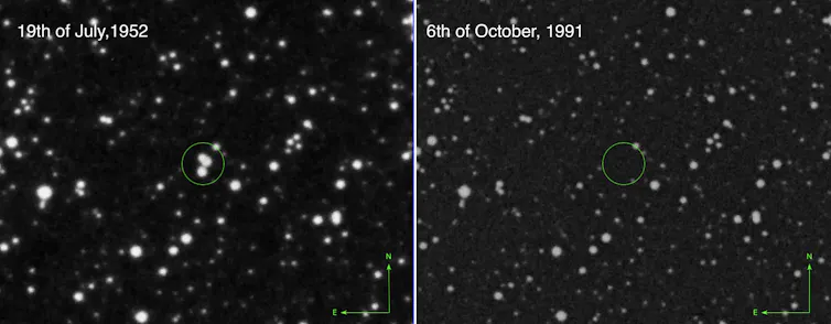 Imagem das três estrelas que estão desaparecendo.