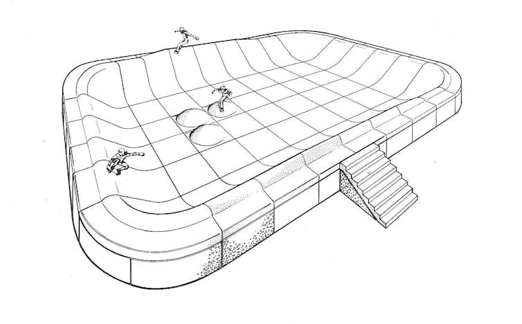 A technical drawing of a skatepark structure.