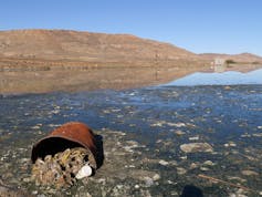 A giant dam of sewage in Springbok in the Northern Cape of South Africa, heavily polluted.