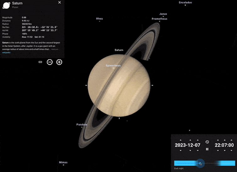 A close-up of rotating Saturn.