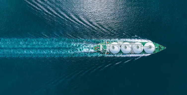 LNG tanker moving through ocean