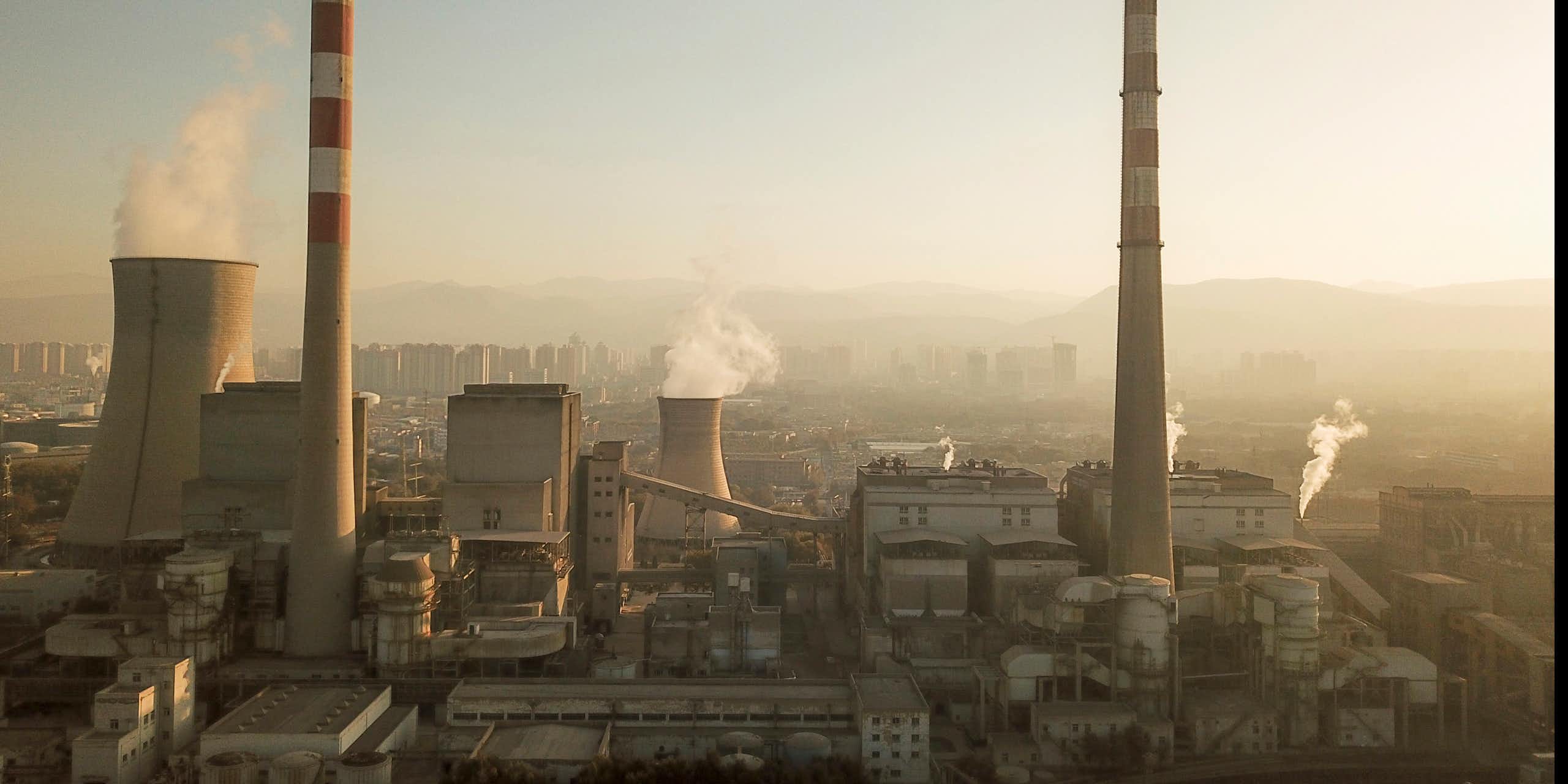 An aerial view of a coal-fired power station in Lanzhou in northwestern China's Gansu province