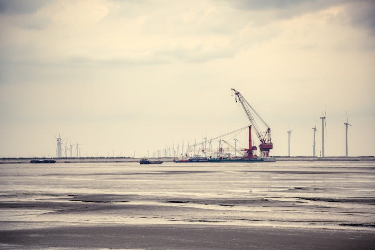 ship building wind turbines in the sea