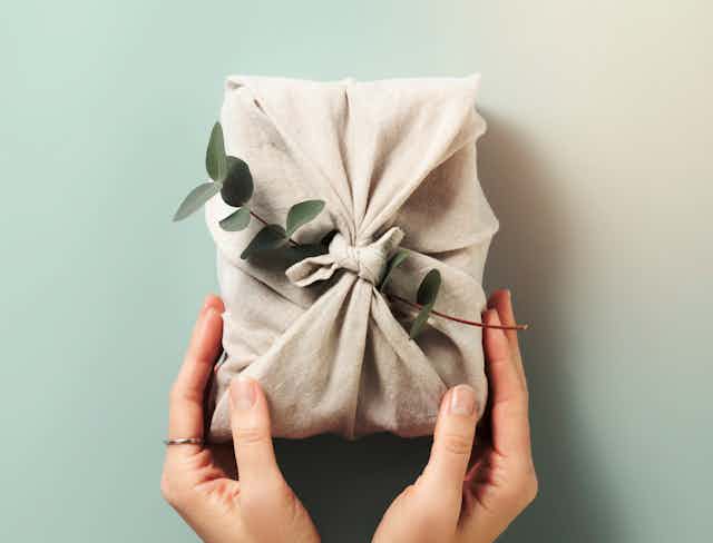 ethical gift wrapped in old cloth 