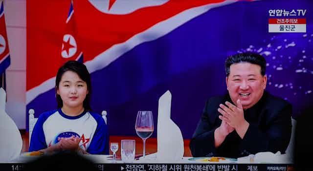  Kim Jong-un and his daughter  Kim Ju-ae at a banquet, NOvember 2023.