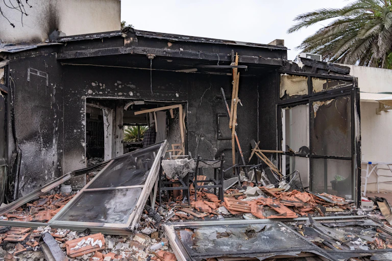 A highly damaged house after the October 7 Hamas attack.