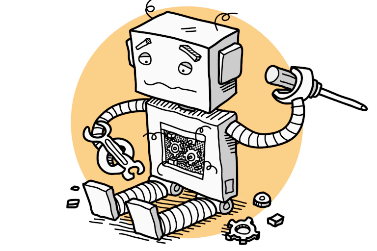 Un robot se demande quoi faire avec une clef anglaise
