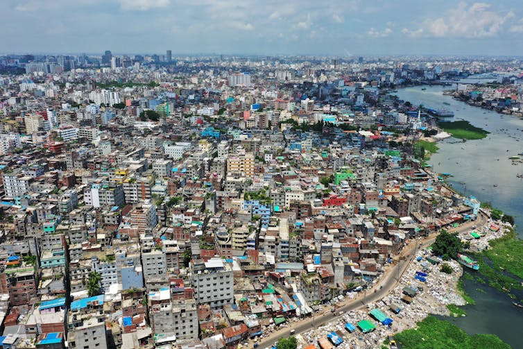 An aerial photograph of Dhaka.