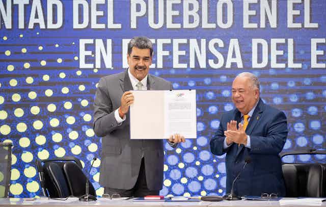 Venezuelan President Nicolas Maduro with the result of the referendum on the annexation of  Esequibo