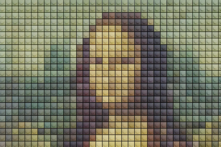 Photo showing a pixelated version of the Mona Lisa